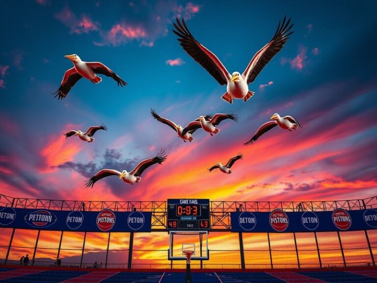 A dynamic NBA game action shot featuring Zion Williamson of the Pelicans driving against the Pistons' defense, with Cade Cunn