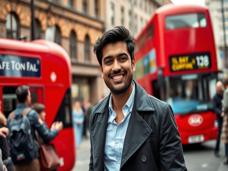 A candid portrait of Himesh Patel, showcasing his charismatic smile and expressive eyes, set against a vibrant backdrop that