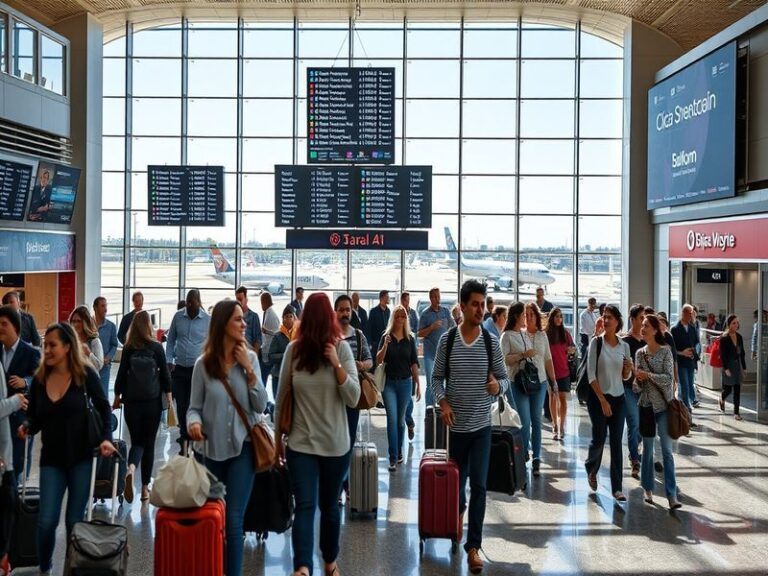 Aerial view of George Bush Intercontinental Airport (IAH) in Houston, Texas, showcasing its multiple terminals, runways, and
