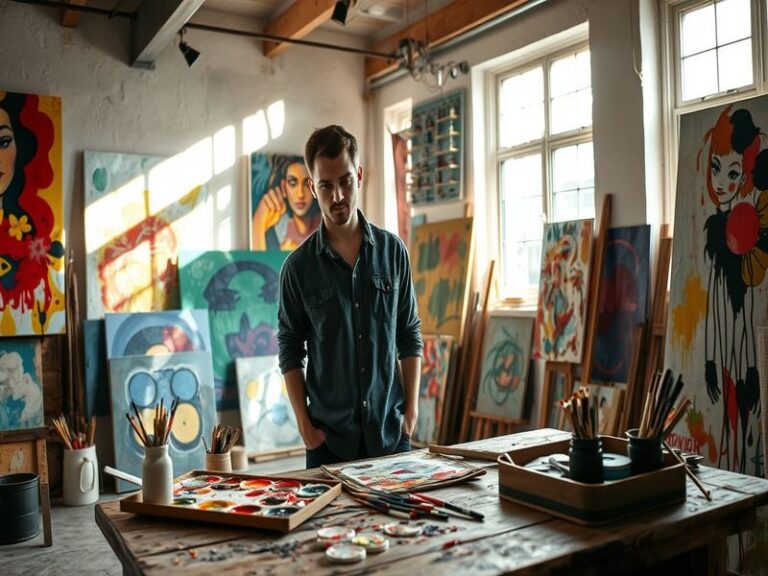 A vibrant digital artwork by Motiejus Krivas featuring a surreal, hyper-detailed landscape with glowing neon elements, biolum