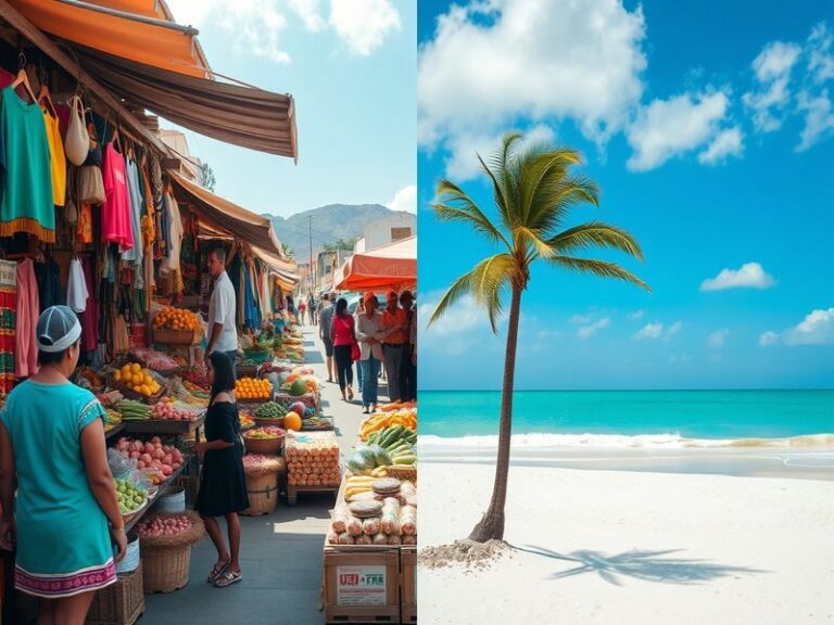A split image featuring the stunning landscapes of Chile's Andes mountains on one side and the beautiful beaches of Cape Verd