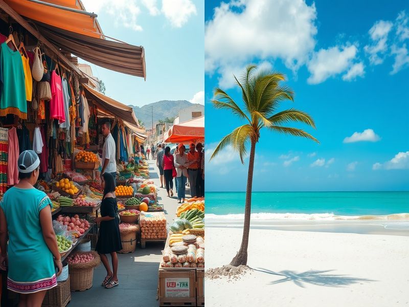 A split image featuring the stunning landscapes of Chile's Andes mountains on one side and the beautiful beaches of Cape Verd