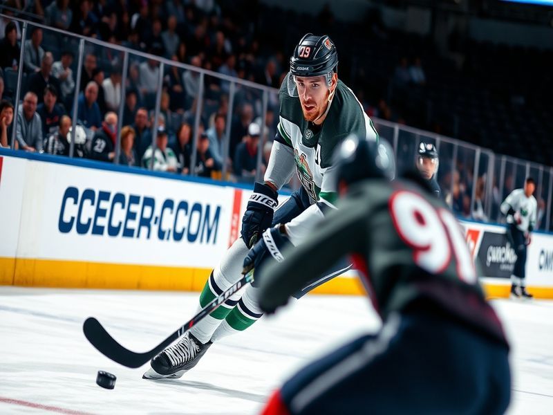 A dynamic shot of Mikael Granlund in action on the ice, showcasing his agility and focus during a game.