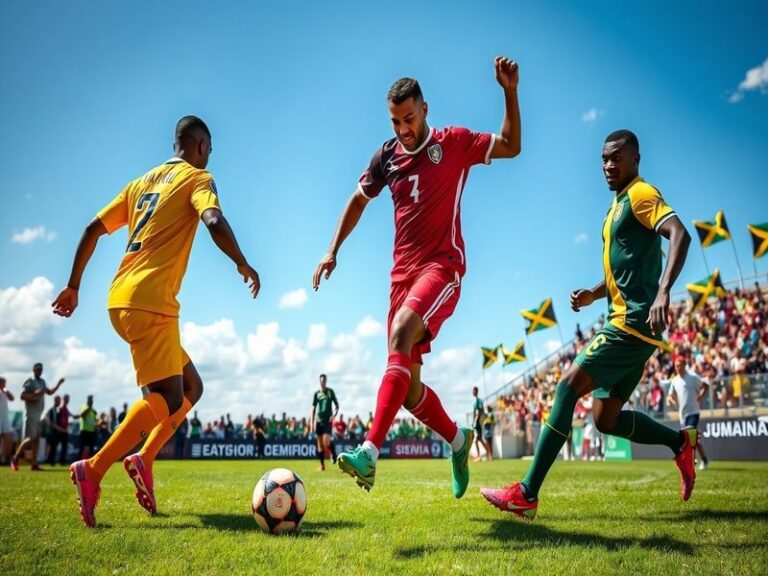 A split image showcasing the vibrant landscapes of New Caledonia with its turquoise lagoons and Jamaica's lush green mountain