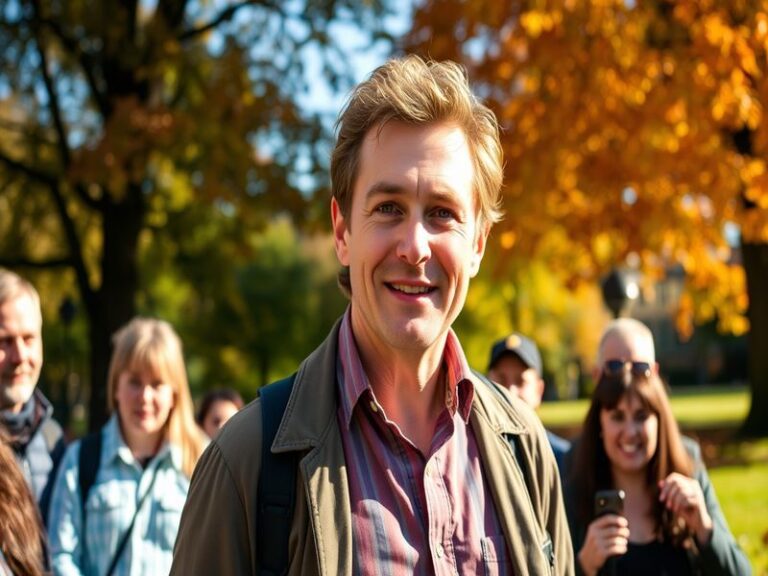 A portrait of Phil Dunster on the set of 'Ted Lasso,' showcasing his confident demeanor and engaging smile, with the backdrop