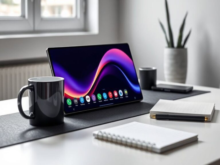 A close-up of the Samsung Galaxy Z Fold 8, showcasing its sleek design, vibrant displays, and camera setup, set against a mod