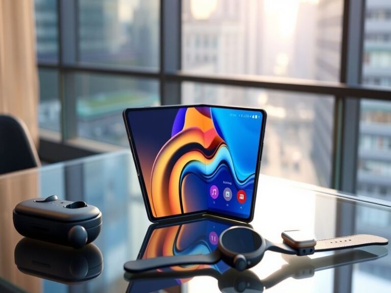 A close-up of the Samsung Galaxy Z Fold 8 showcasing its sleek design, vibrant display, and innovative hinge mechanism.