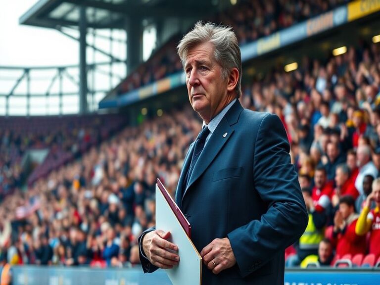 A portrait of Roy Hodgson during a football match, showcasing his focused expression and tactical demeanor, set against the b