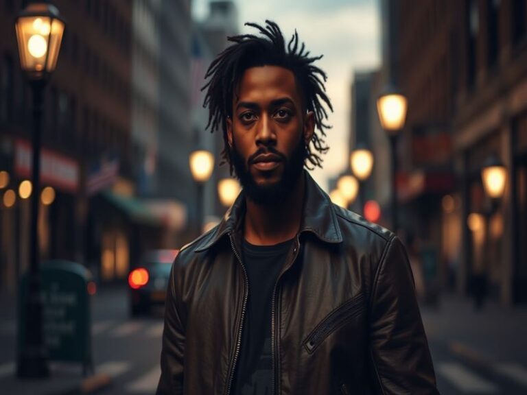 A portrait of Ebon Moss-Bachrach in a dramatic setting, showcasing his intense gaze and emotional depth, possibly during a sc