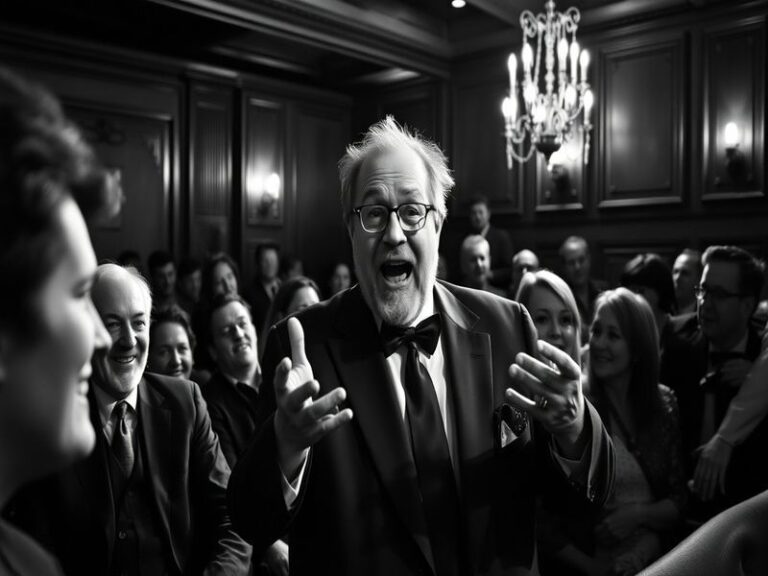 A dynamic stage shot of Jeff Ross performing stand-up comedy, showcasing his energetic presence and engaging audience.