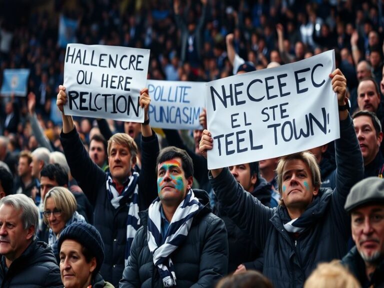 A dramatic image of Manchester City's stadium during a match, showcasing the passionate fans and the vibrant atmosphere, with