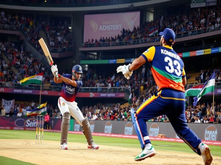 A vibrant scene from a PSL match between Karachi Kings and Quetta Gladiators, showcasing enthusiastic fans, players in action