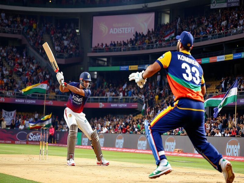 A vibrant scene from a PSL match between Karachi Kings and Quetta Gladiators, showcasing enthusiastic fans, players in action