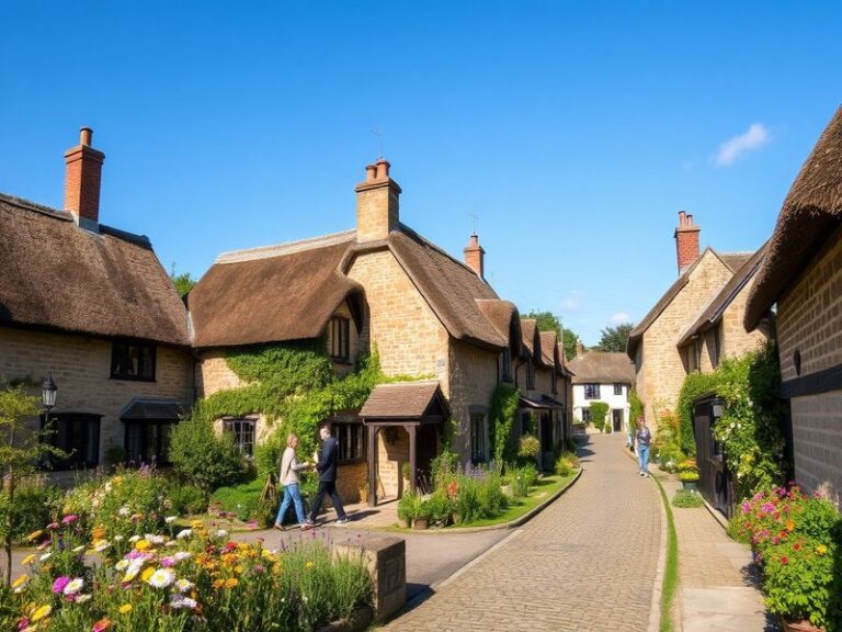 A scenic view of Hambleton district showcasing rolling hills, historical landmarks, and a vibrant local market.