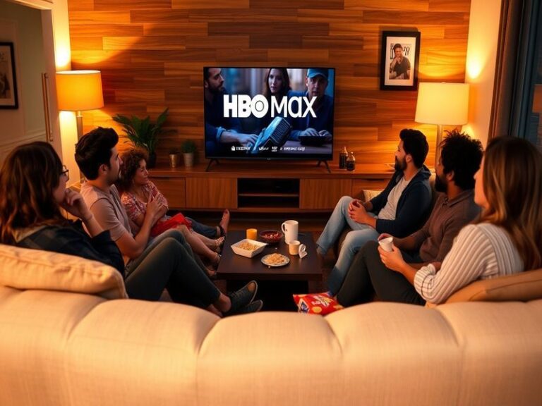 A visually engaging graphic showing the HBO Max logo alongside iconic images from its popular series and films, set against a