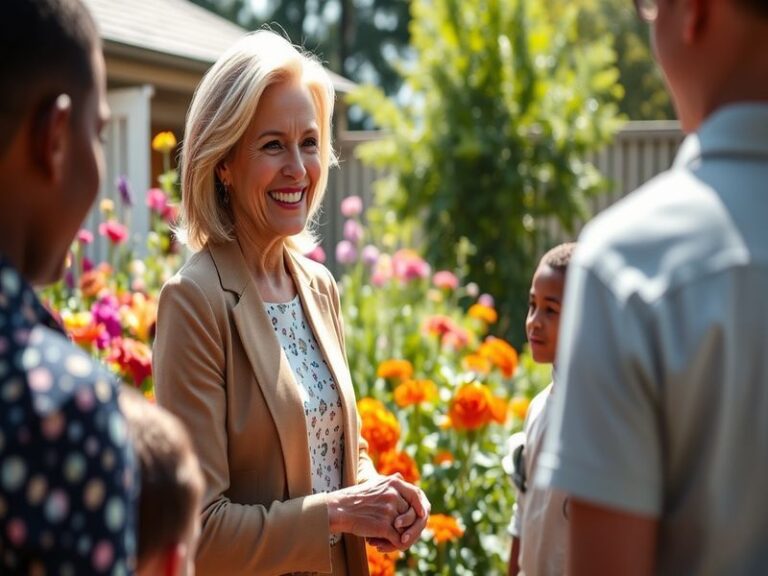 A portrait of Jill Biden in a professional setting, showcasing her warm smile and approachable demeanor, with educational sym