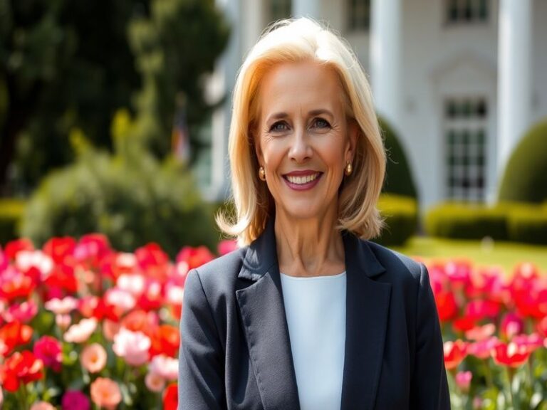 A professional portrait of Jill Biden in a classroom setting, wearing a blazer and smiling warmly while holding books. The ba