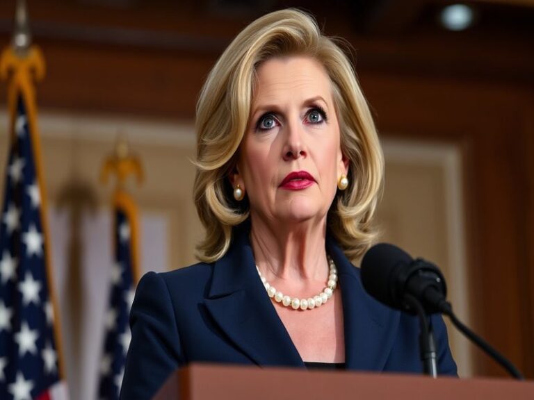 A portrait of Marsha Blackburn in a formal setting, showcasing her confident demeanor and professional attire, symbolizing he