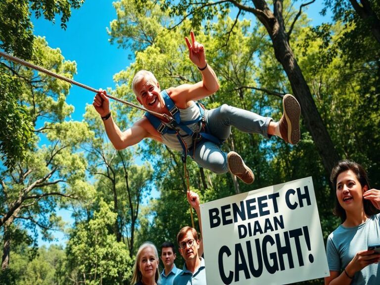 A vibrant image of a ziplining park, showcasing people enjoying the activity, with an overlay of a concerned expression to hi