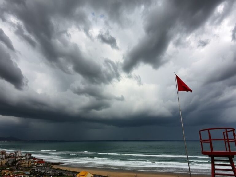 A dramatic landscape showing a wildfire in a forest area, with smoke rising against a sunset background, symbolizing the dang