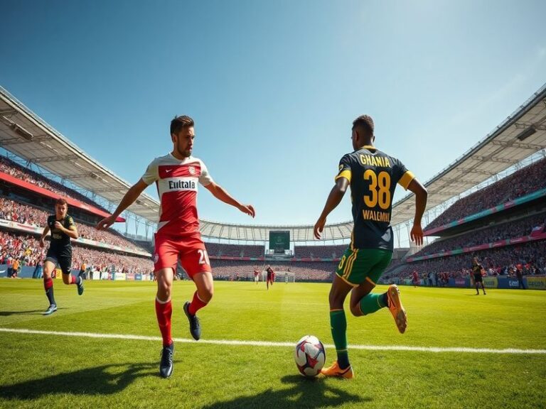A split-screen image showing the moment of Ghana's equalizing goal (André Ayew's curling shot) on the left and Austria's Alph