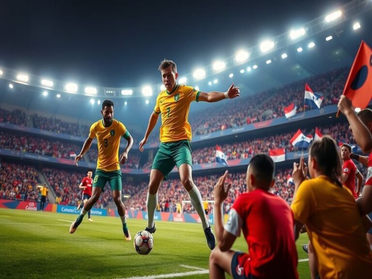 An action-packed football scene showcasing players from South Africa and Panama in their national team jerseys, emphasizing t