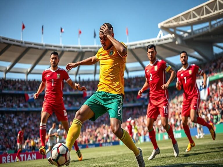 A vibrant football stadium filled with fans, showcasing flags of South Africa and Panama, highlighting the excitement of an i