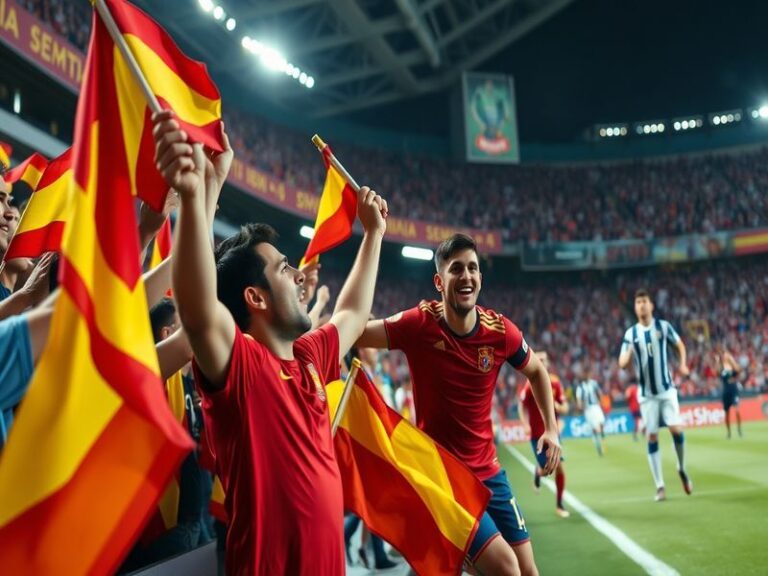 An action shot of Spain and Serbia players competing for the ball during a football match, highlighting the intensity and pas