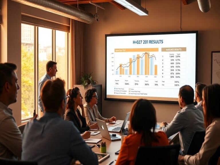 A diverse group of professionals in a modern office setting, collaborating over technology, symbolizing the global workforce
