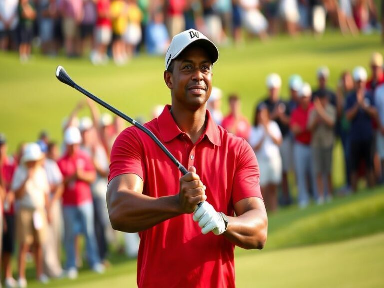 A dynamic image of Tiger Woods in action on the golf course, showcasing his athleticism and focus during a tournament.