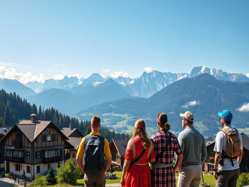 A scenic view showcasing the Swiss and German landscapes, highlighting the natural beauty and cultural landmarks that symboli