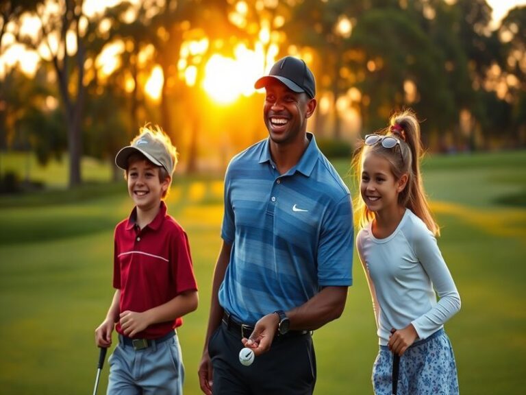 A warm family portrait of Tiger Woods with his children Sam and Charlie, showcasing their close bond and playful nature.