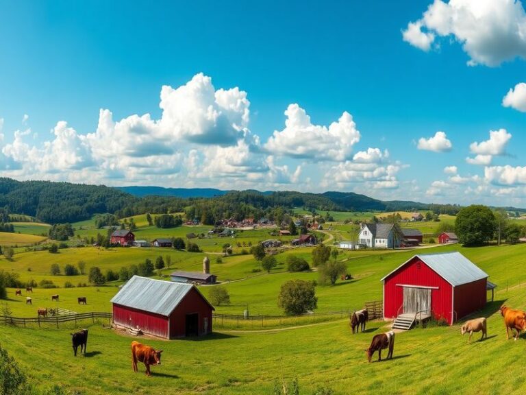 A scenic view of Carroll County showcasing its lush landscapes, local farms, and a vibrant community event in the foreground.
