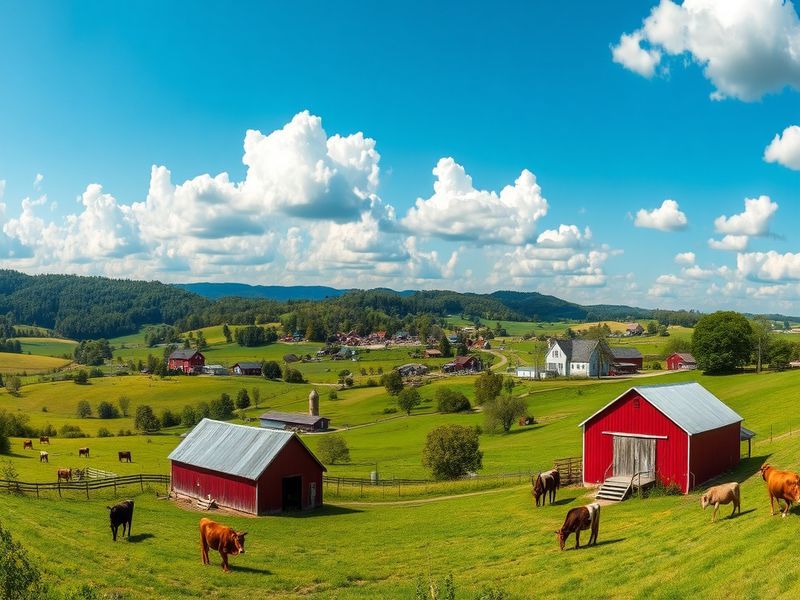A scenic view of Carroll County showcasing its lush landscapes, local farms, and a vibrant community event in the foreground.