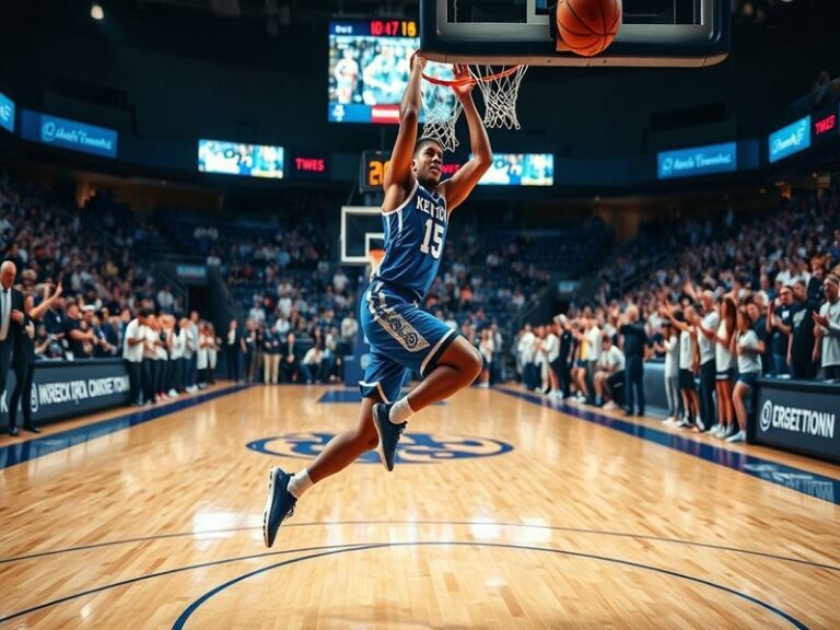 A dynamic action shot of Bryce Hopkins on the basketball court, showcasing his agility and focus during a game, surrounded by