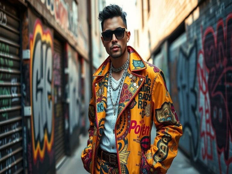 A stylized portrait of Slick Rick in his signature velvet jacket and eye patch, set against a neon-lit urban backdrop with a