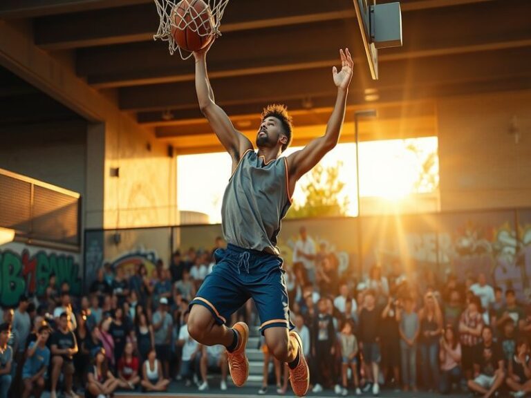 A dynamic image of Coen Carr in action on the basketball court, showcasing his agility and determination, with a cheering cro