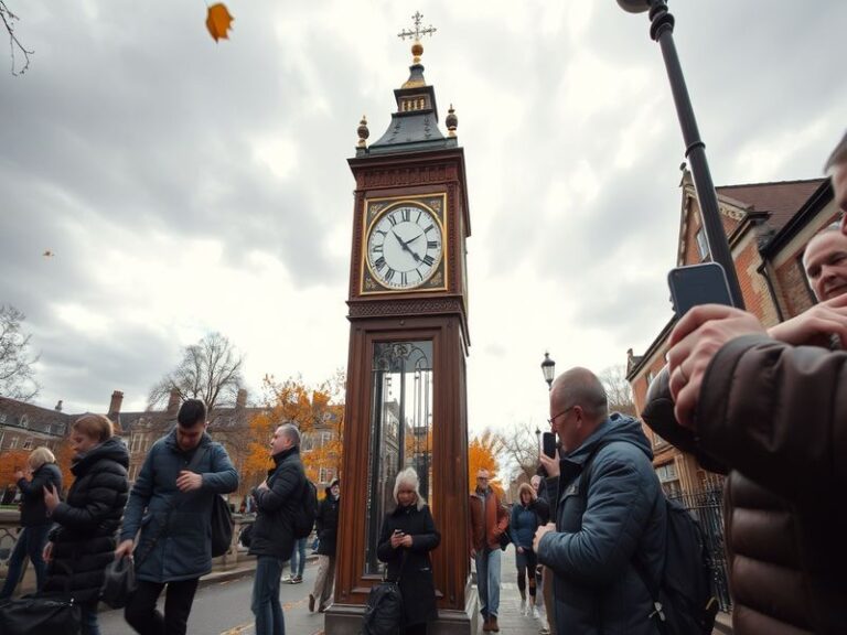 A picturesque view of Big Ben with clocks showing different times, symbolizing the concept of time change in the UK.