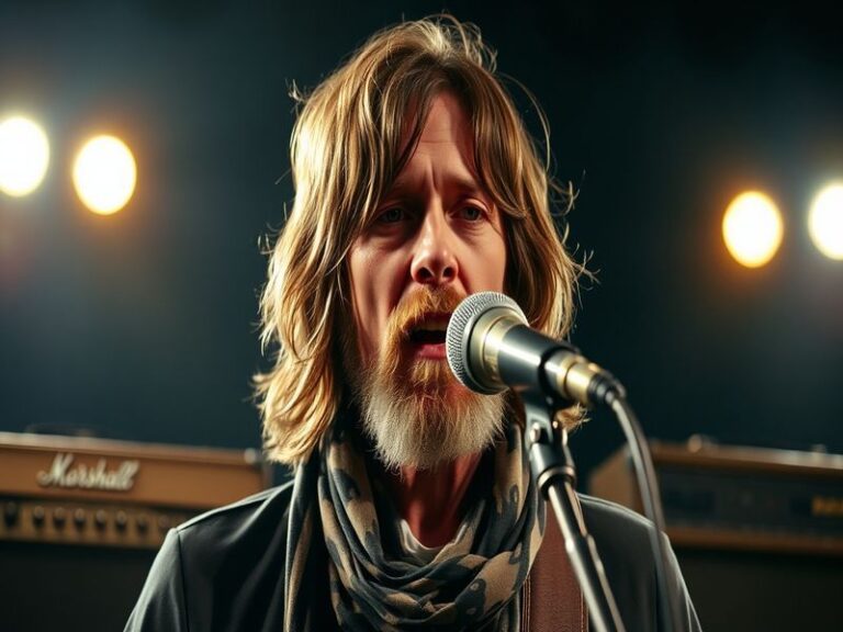 A dynamic concert scene featuring Chris Robinson performing on stage, with vibrant lighting and an enthusiastic crowd, captur