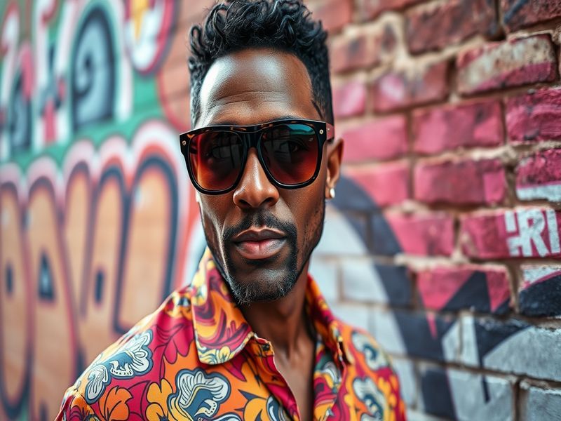 An artistic representation of Slick Rick performing on stage, showcasing his iconic eye patch and stylish attire in a vibrant
