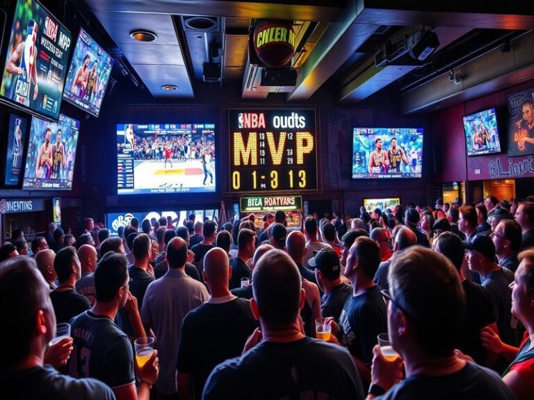 An action shot of a top NBA player during a game, showcasing intense competition and athleticism, with fans cheering in the b