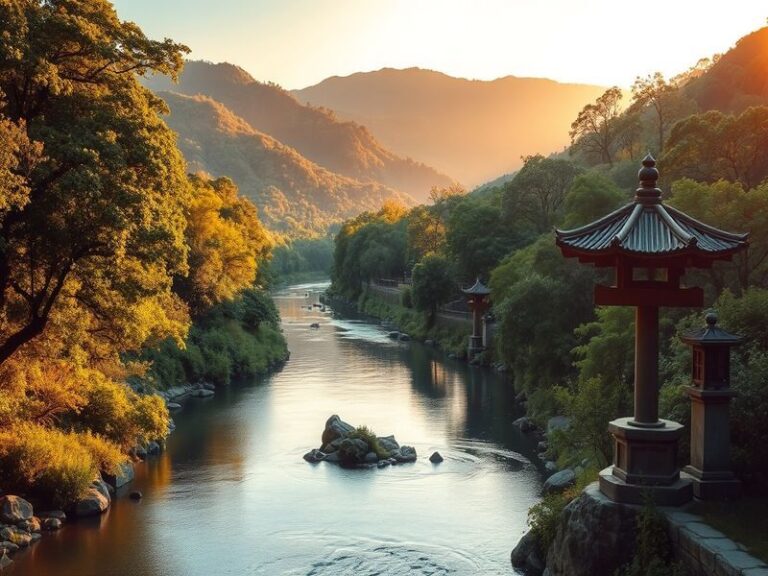 An artistic representation of Rio Noguchi’s work, showcasing vibrant colors and abstract forms, set against a backdrop of urb