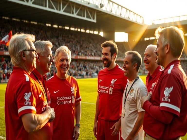 A vibrant image of Liverpool FC's iconic stadium, Anfield, filled with passionate fans waving scarves, capturing the essence