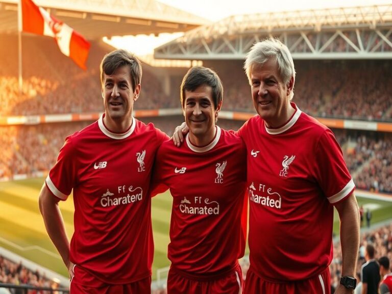A vibrant image of Anfield stadium filled with passionate fans during a match, showcasing Liverpool's iconic red colors and t