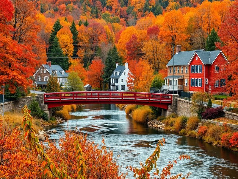 A scenic view of Stockbridge, Massachusetts, showcasing historic colonial homes and lush landscapes, evoking a sense of tranq