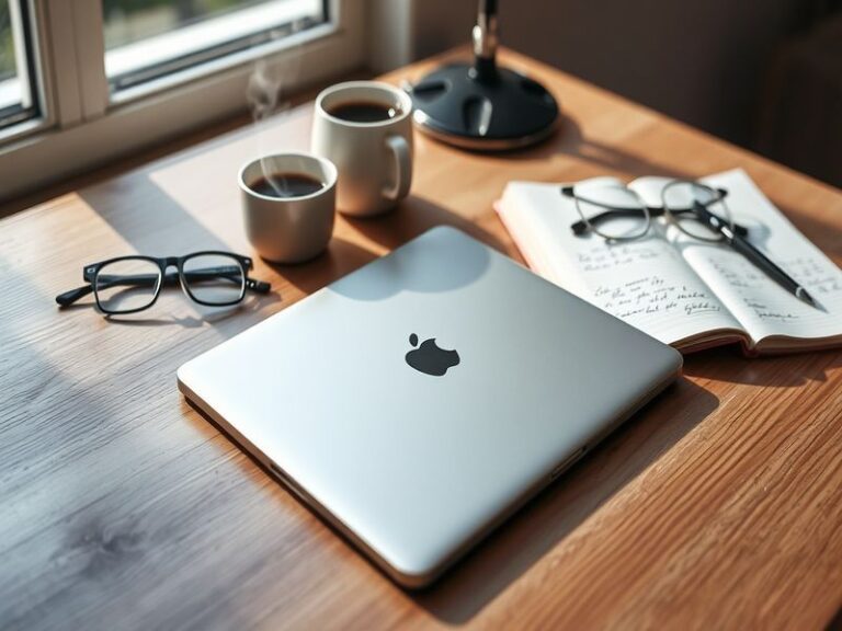 A sleek Apple iPad Pro with Apple Pencil and Magic Keyboard on a minimalist wooden desk, bathed in natural light, showcasing