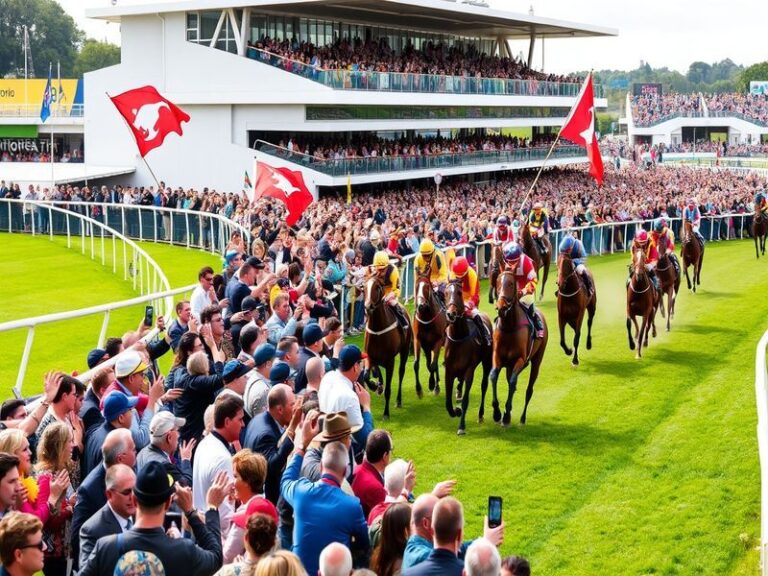 An aerial view of Aintree Racecourse during the Grand National, showcasing the excitement of the crowds and the grandeur of t