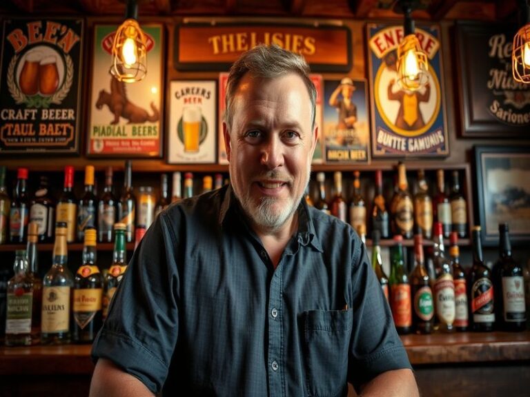 An engaging image of Merlin Griffiths mixing a cocktail in a vibrant bar setting, showcasing fresh ingredients and a dynamic