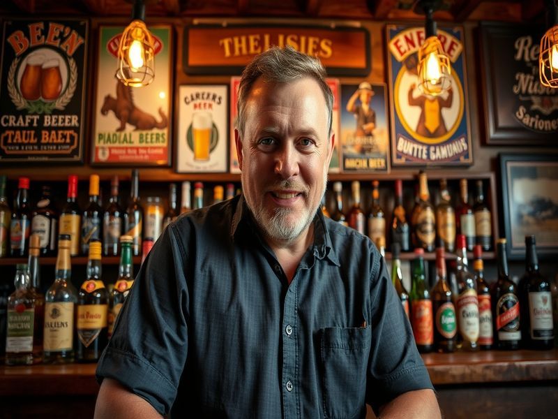 An engaging image of Merlin Griffiths mixing a cocktail in a vibrant bar setting, showcasing fresh ingredients and a dynamic