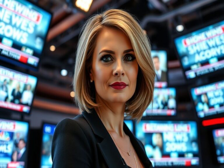 A professional portrait of Ashleigh Banfield mid-conversation, wearing a blazer with a neutral background, conveying authorit